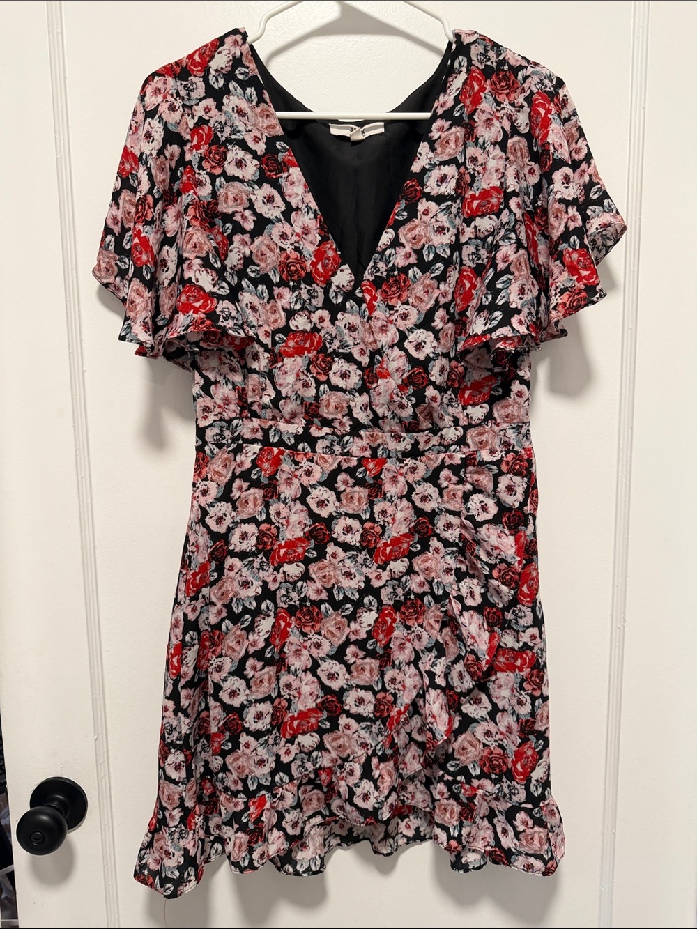 Jack by BB Dakota Black Dress with Red and Pink Floral Accents